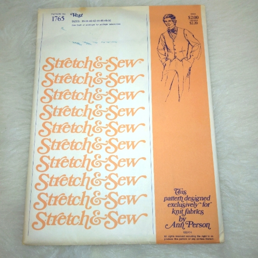 STRETCH & SEW 1765 Sz 36-50. Men's 5 button lined vest